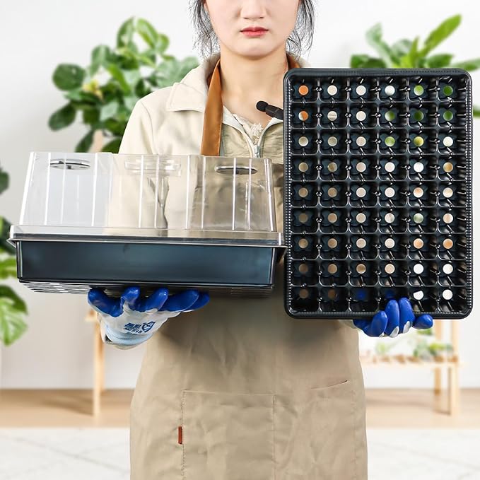 Heavy Duty Seed Starter Trays with 5'' Tall Humidity Domes & 2.75'' Deep Cells – 3-Pack (162 Cells Total) Reusable Plant Germination Kit, Durable Plastic Seedling Trays for Herbs, Vegetables