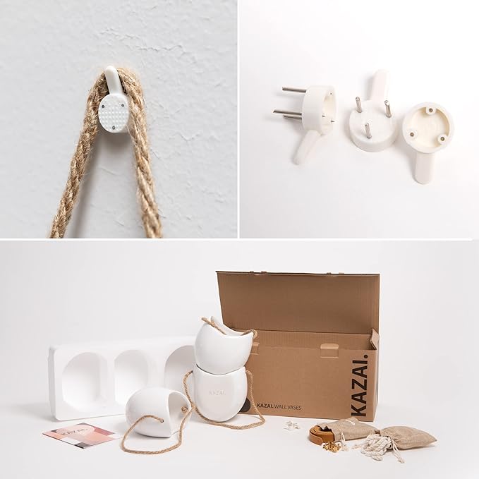 Wall Planters -Ellie- | Hanging Ceramic Plant Pots 3 Pieces | Wall Decoration for Indoors, Balcony and Garden | White (Glossy)