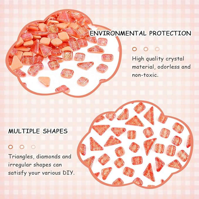 Swpeet 1 Pound Orange Shine Crystal Series Mosaic Tiles Assortment Kit, Square and Triangle Genuine Mosaic Tiles Glitter Crystal Mosaic Perfect for Home Decoration Crafts - Mosaic Tiles U