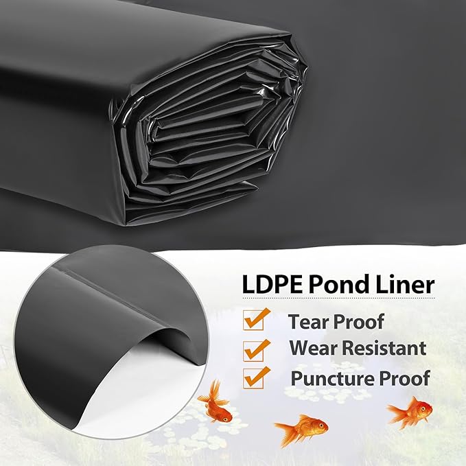 Pond Liners 20 x 30 Feet, Easy Cutting LDPE Pond Liner 20 Mil, High Preformed Koi Pond Liner for Ponds, Streams, Fountains and Garden Waterfall