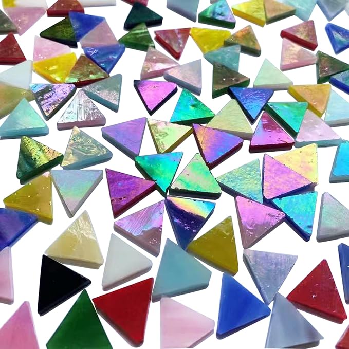 Triangle Iridescent Glass Mosaic Tiles for Crafts Bulk, 510 Pieces Colorful Tiffany Stained Glass Pieces Supplies, Rainbow Mosaic Glass Kit for Crafts