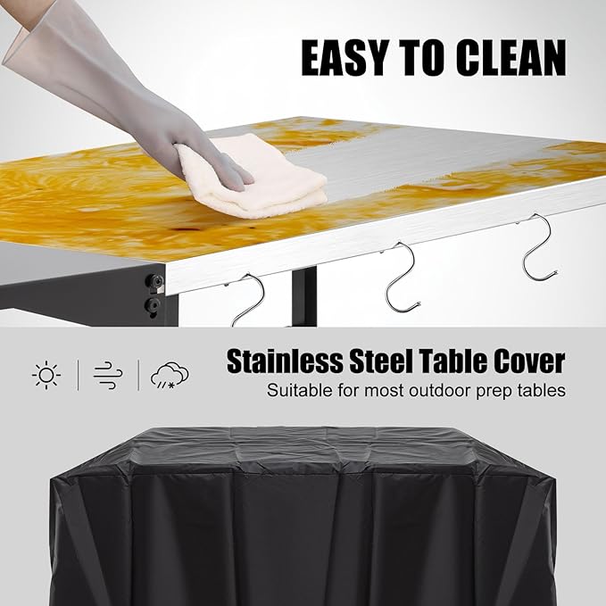 Outdoor Pizza Oven Table,Three-Shelf Outdoor Table with Waterproof Cover, Pizza Oven Stand Tables with Wheels, Movable Outdoor Grill Food Prep Heavy Duty Grill Cart