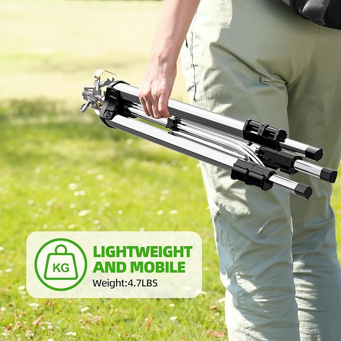 Brass Impact Sprinkler on Tripod Base, 50” Heavy Duty Metal Pulsating Telescoping Sprinkler, 360 Degree Irrigation for Large Area, Yard, Lawn, Waters up to 90ft, Covering up to 6360sqft