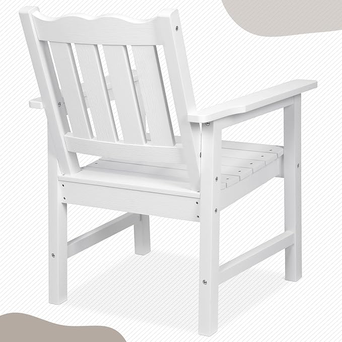 Stoog Oversized Patio Chair, All-Weather Outdoor Chairs with Curved Backrest, 400 lbs Support Patio Dining Chair, for Backyard, Garden, Porch, Deck and Balcony, White