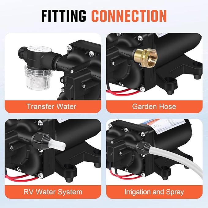 YOUNGTREE RV Fresh Water Pressure Pump 12V 5.5GPM 70PSI, On Demand Self Priming Water Pump 12Volt include 3/4" Garden Hose Adapters for Yacht Agricultural Irrigation Spraying Kitchen