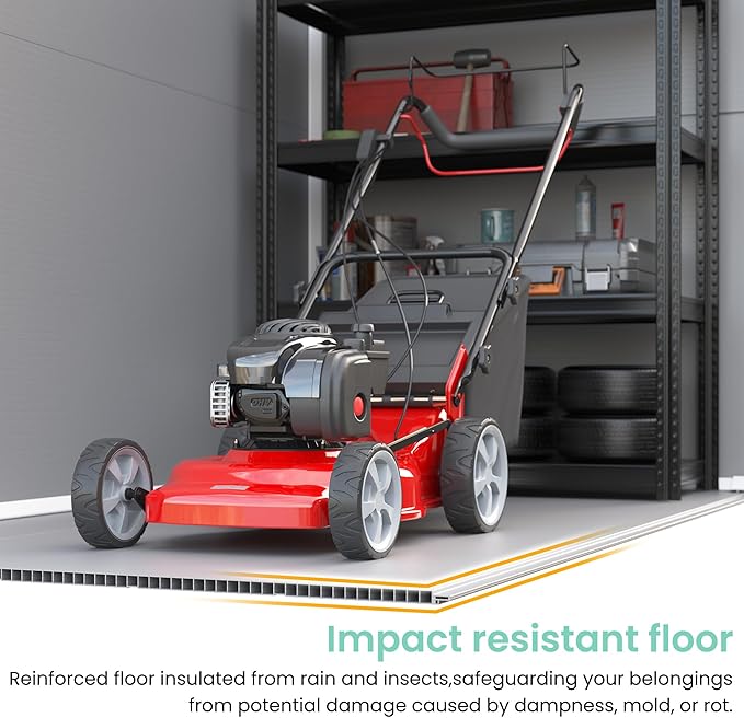 UDPATIO Outdoor Storage Shed 5x3 FT, Plastic Garden Shed for Bike, Garbage Can, Tool, Outside Sheds & Outdoor Resin Shed with Lockable Door for Backyard, Patio, Lawn, Grey & White