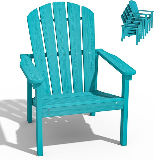 Stackable Adirondack Chair, HDPE Outdoor Patio Chair - Durable and Space Saving, Suitable for Porches, Lawns or Garden, Aruba