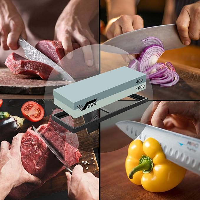 Knife Sharpening Stone Kit- Professional Knife Sharpener Wet Stone Dual Sided 400/1000 Grit with Non-slip Rubber Base Whetstone for Kitchen