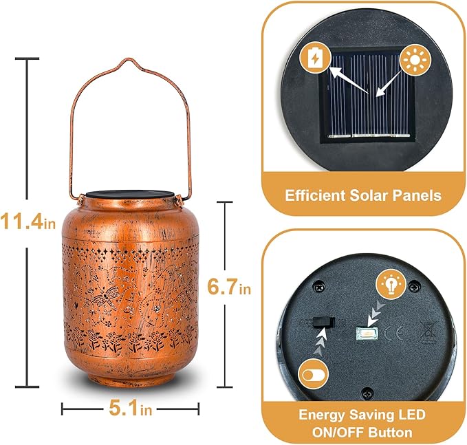 2Pack Dragonfly Solar Lanterns Outdoor Hanging Waterproof Lantern for Garden Decor Christmas Gifts for Women Mom Grandma Metal Solar Lights Decoration Outside for Yard, Patio,Pathway Landscape