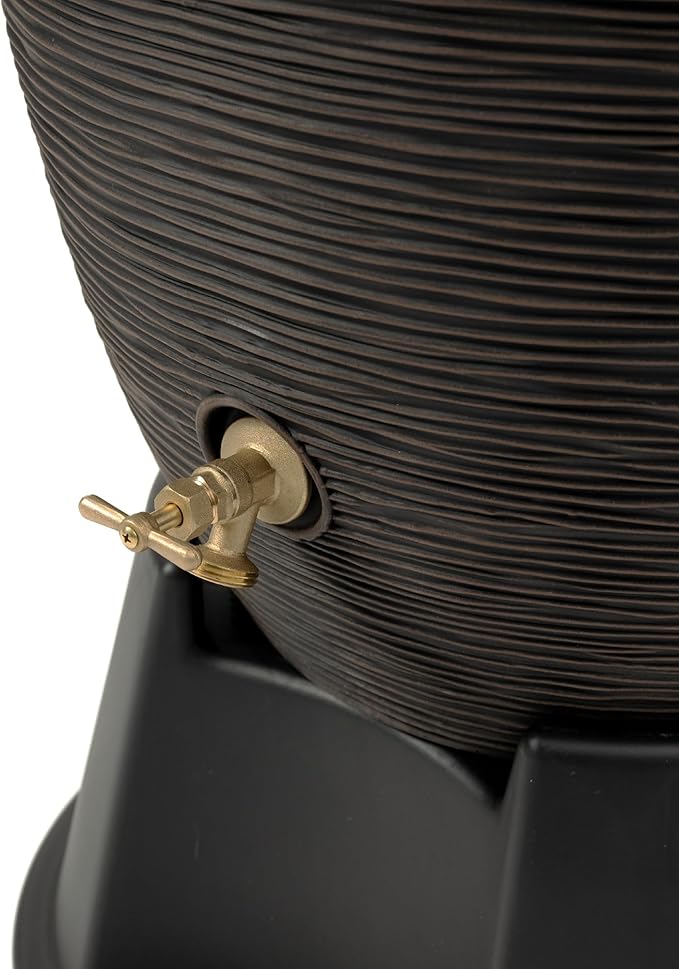 Newport 50‑Gallon Flat‑Back Rain Barrel with Stand & Planter Bundle – Bronze | Removable Lid, UV-Stabilized Outdoor Water Storage