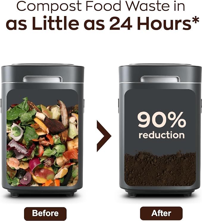 Prime Electric Composter - 14L Kitchen Composter, Decomposes Up to 2.2 lbs Food Waste Daily, Odorless Indoor Composting with Whisper-Quiet Technology & Rapid Decomposition (Silver)