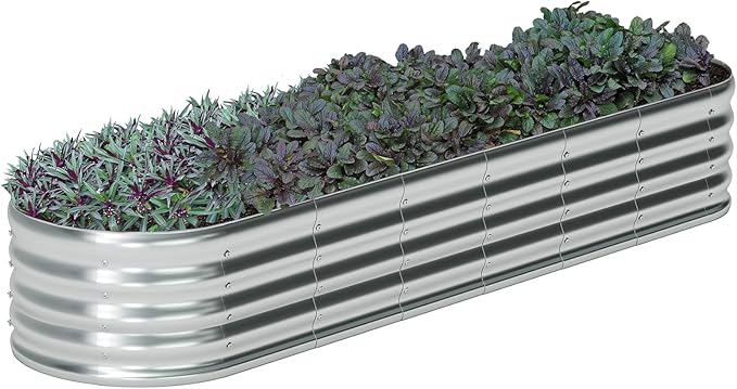 zizin Galvanized Raised Garden Bed Metal Oval Raised Garden Beds Outdoor Planter Box for Vegetables (8x2x1.3FT, Silver)