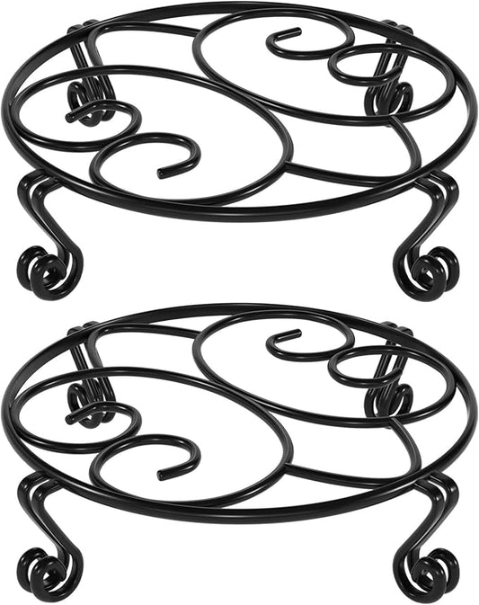 Yimobra 2 Pack Plant Stand for Flower Pot Heavy Duty Potted Holder Indoor Outdoor Metal Rustproof Iron Garden Container Round Supports Rack for Planter (9.4Inches, Black)