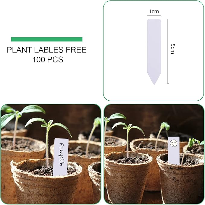 JERIA 100-Pack 3.15 Inch Peat Pots for Seedling with 100 Pcs Plant Labels,Outdoor Garden Germination Nursery Pots,Biodegradable Seed Starter Pots Kits