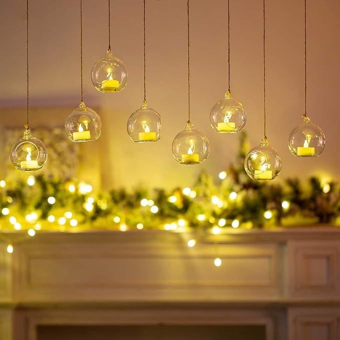 Sziqiqi 3.15inch Glass Globes Glass Bulbs Hanging Tea Light Holder Terrarium Container Wedding Centerpiece Backyard Decoration Christmas Ornaments 90pcs+10 Extra