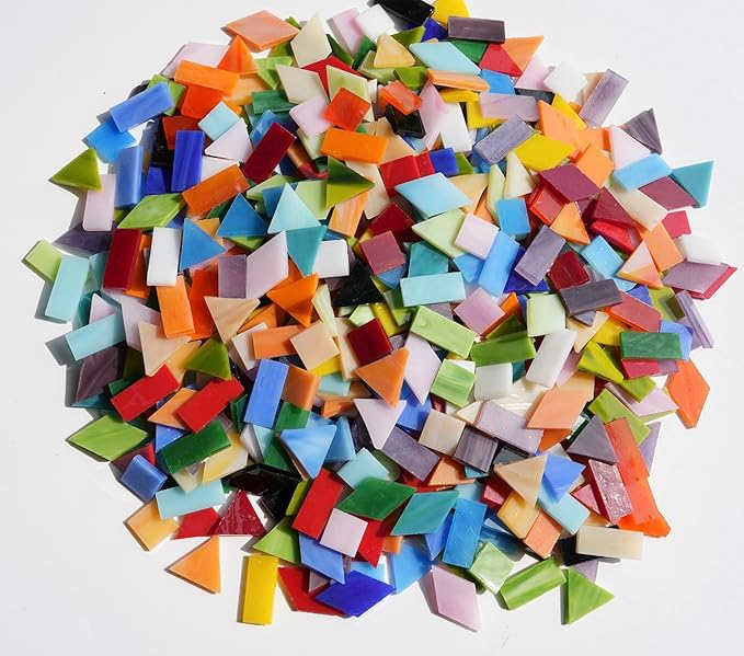 Lanyani Large Glass Tiles for Mosaic Crafts, 1.3 Pounds/250 Pieces Bright Opaque Stained Glass Tiles, Colorful Mosaic Tiles Pieces for Mosaic DIY Hobbies Home Decor, Versatile 4 Shapes Mixed