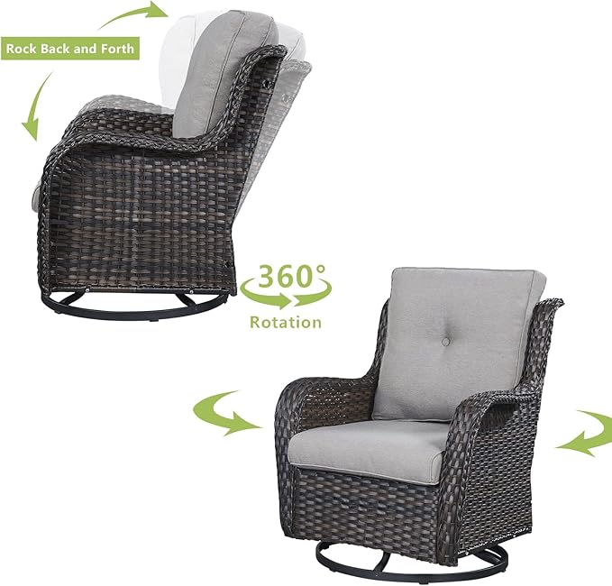 HUMMUH 6 Pieces Outdoor Patio Furniture Set Wicker Swivel Patio Chairs with Ottomans 2 Seater Outdoor Sectional Sofa/Patio Loveseat with Coffee Table