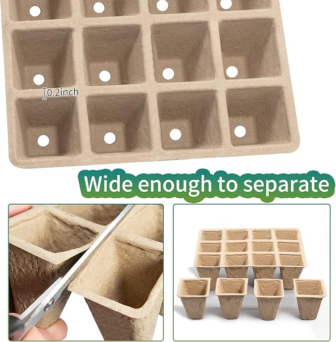 TCBWFY Biodegradable Seedling Trays, 20 Pack, 320 Cells, Ideal for Indoor and Outdoor Planting, Mint, Lavender, Rose