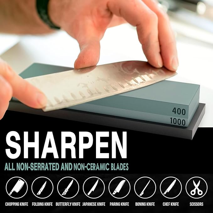 Knife Sharpening Stone Kit- Professional Knife Sharpener Wet Stone Dual Sided 400/1000 Grit with Non-slip Rubber Base Whetstone for Kitchen