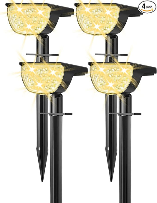 Solar Lights Outdoor Waterproof IP65, 76 LED 3 Lighting Modes Solar Spot Lights Outdoor Yard Garden Landscape Pathway (Warm White, 4 Pack)