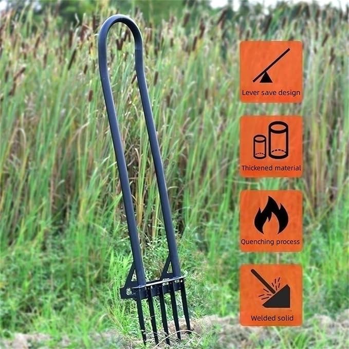 Heavy Duty Pitch Fork 46“ Steel Long Handle, Garden Broad Fork Loosening Soil & Breaks up Dirt, Garden Tool Claw Weeder Strengthening 5 Tines