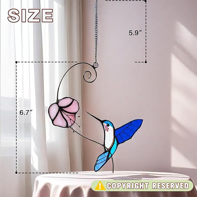 1PC Color Hummingbird Glass Window Ornaments, Garden Decorations, Hummingbird Light Catchers, Favorite Gardening Ornaments for Bird Lovers Sun Catchers.HDHXT