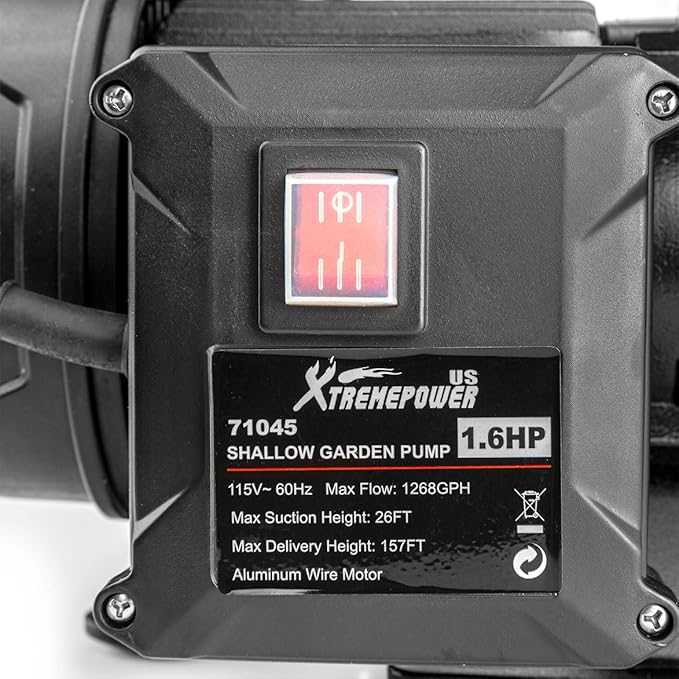 XtremepowerUS 1.6HP Water Transfer Pump w/Automatic Electronic Controller 1268GPH Shallow Well Pump Garden Booster Sprinkler Irrigation Lawn Farm