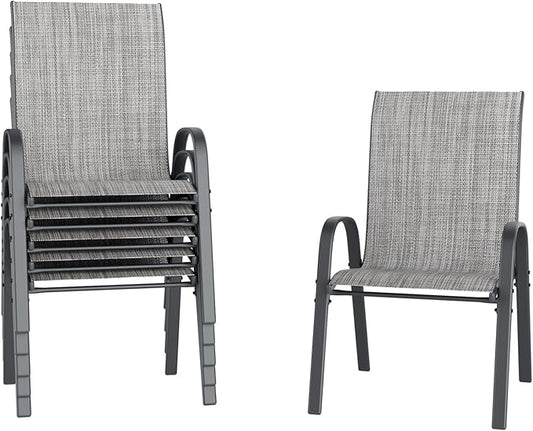 UDPATIO Patio Chairs Set of 8, Stackable Outdoor Dining Chairs with High Back, Breathable Textilene Fabric Outdoor Chair All Weather, 350LBS Capacity for Garden, Backyard (Light Grey)