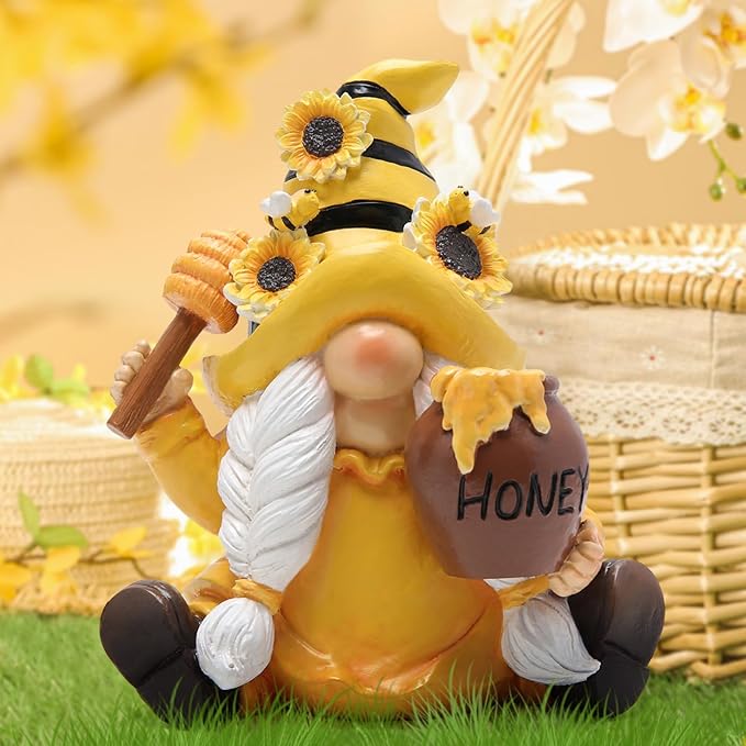 Hodao Bumble Bee Spring Gnome Decorations Honey Bee Gnomes Ornaments World Bee Day Decorations Gifts Summer Gnomes Figurines Honey Bee for Garden Decor Bee Birthday Gifts for Mom, Women, Grandma