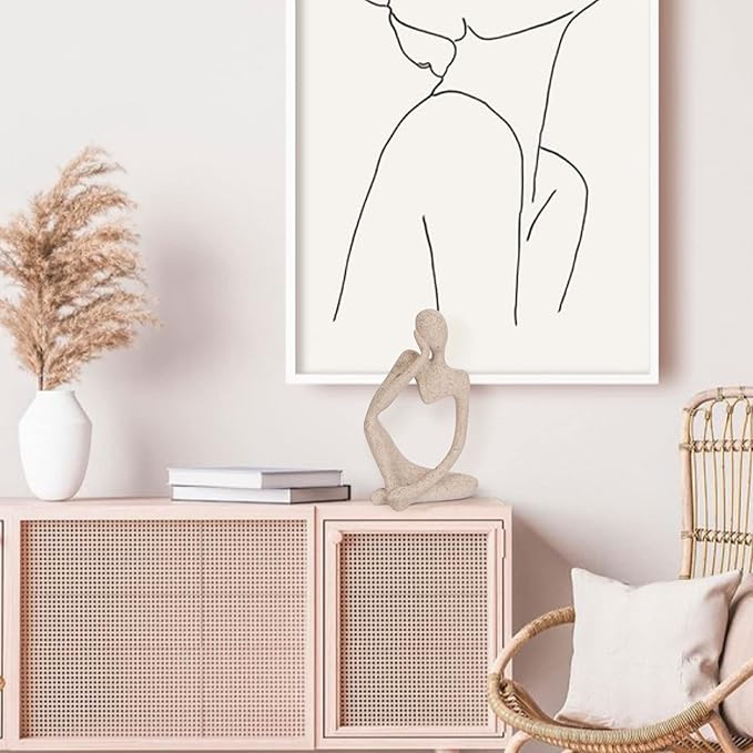 INNOLITES Boho Decor Thinker Statue Abstract Art Sculpture, Sandstone Resin Collectible Figurines for Home Living Room Office Shelf Decoration (Sandstone Left)