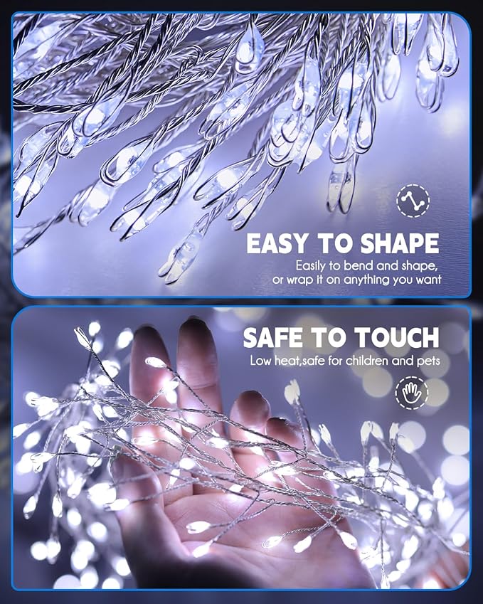 Brightown Solar String Lights for Outside, 2 Packs Total 39.2Ft 480 LED Solar Fairy Lights for Outdoor Waterproof, Firecracker Twinkle Lights with 8 Modes for Patio Party Garden Yard Home, Pure White