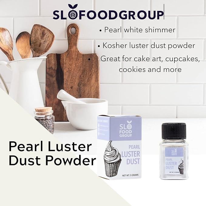 Slofoodgroup Pearl Luster Dust| Pearl White Colored Edible Glitter, 5 Gram Bottle