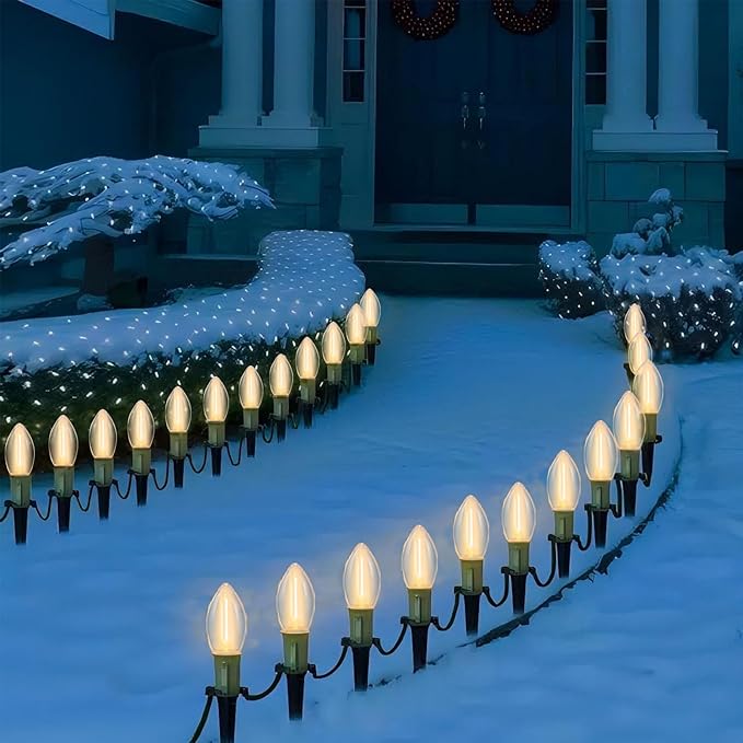 Vintage C9 LED Christmas Lights Outdoor, 25 Feet C9 Warm White String Lights Outdoor with 26 LED Clear Bulbs for Indoor Christmas Tree Roofline Holiday Party Garden Patio Backyard Cafe Decoration