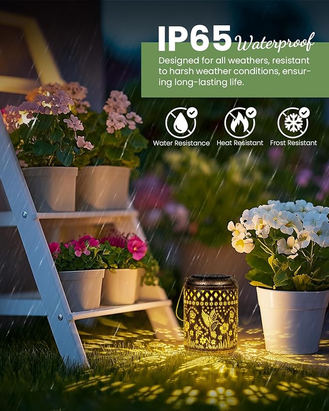 Solar Lanterns Outdoor Hanging Waterproof,2Pack Hummingbird Garden Decor Gifts for Women Mom, Solar Lights Metal Fall Decoration Outside for Yard, Patio,Garden,Backyard,Porch
