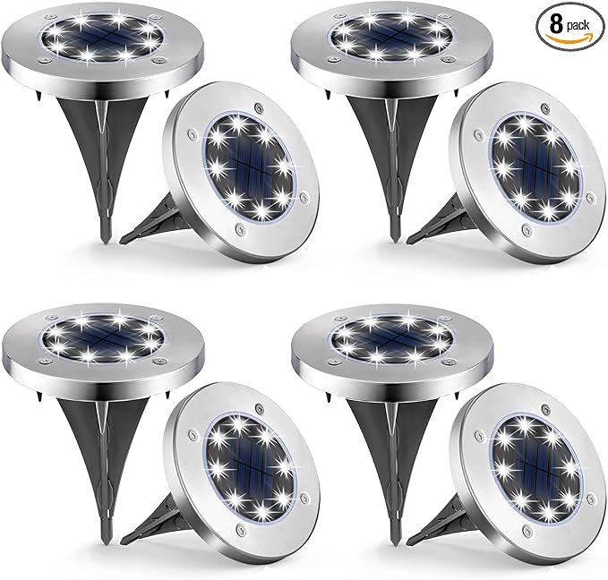 UFOND 8 Pack Solar Ground Lights, Outdoor Waterproof Solar Garden Lights Decor, Disk Solar Deck Lights, Landscape Lighting for Patio Pathway Yard,Outdoor Lights (Cold White)