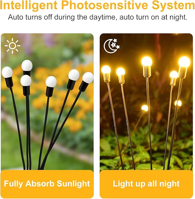 Solar Outdoor Lights, 6 Pack Firefly Solar Garden Lights for Outside, Garden Decorations