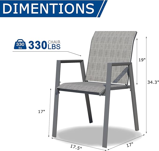 Outdoor Patio Chairs Set of 2, Grey Stackable Outdoor Chairs, Lightweight Patio Set with High Back, Metal Dining Chair for Lawn, Garden, Yard and Deck