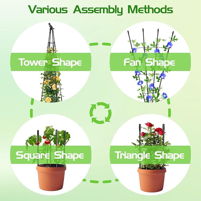 2 Pack Garden Trellis for Climbing Plants Outdoor, 79"/6.6ft Tall Rustproof Tomato Trellis, PE Coated Metal Plant Trellis Indoor, Tower Trellis for Potted Plants Flowers Vines Vegetables