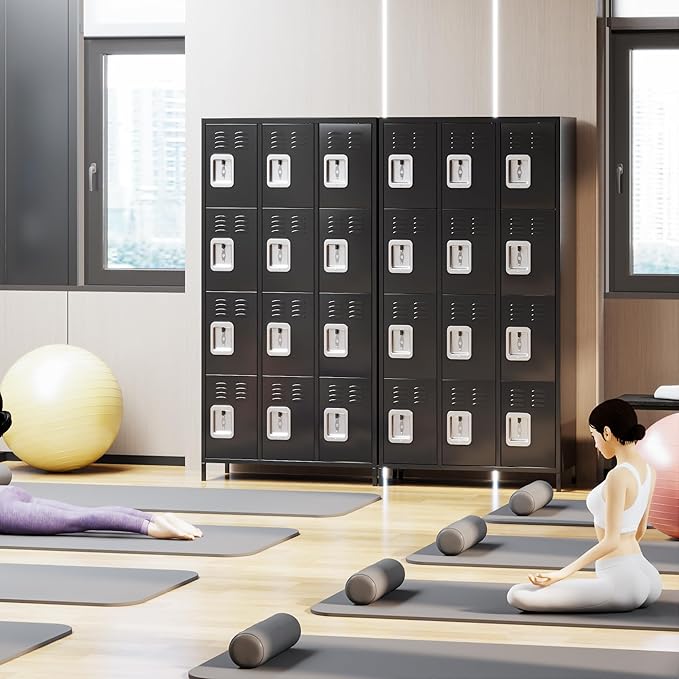 METAN Metal Locker for School Office Gym Bedroom, 12 Doors Black Steel Storage Locker Cabinet for Employees, Industrial Storage Locker, Assembly Required (12 Door-Black)