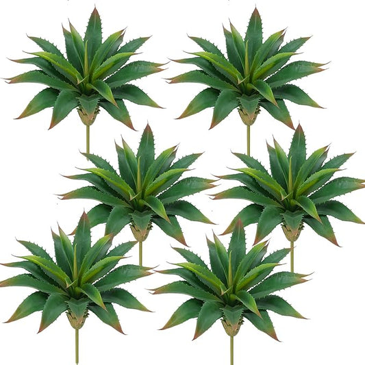 HUAESIN Artificial Succulents Aloe Plants, 6PCS 12.5 Inches Large Artificial Agave Plants UV Resistant Fake Agave Planters for Indoor and Outdoor Home Wedding Festival Arrangement