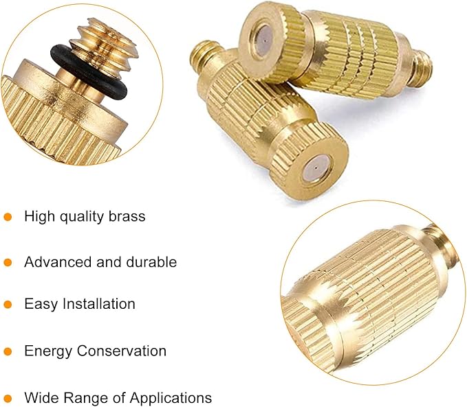 20pcs High Pressure Atomizer Nozzle Brass Misting Nozzles for Outdoor Cooling System, Landscaping, Greenhouse Irrigation, Air Humidification, Anti-Drip Fogging Spray Head(0.004"/0.1mm)