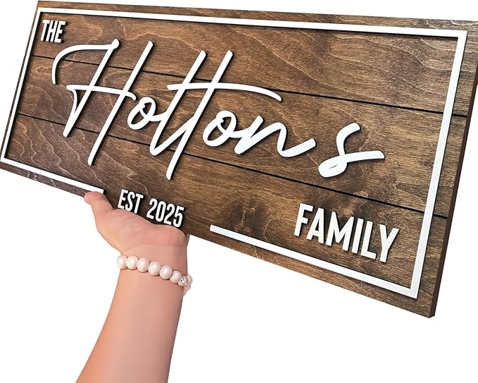 Personalized Family Name Sign - Custom Last Name Wood Decor Plaque, 20x7 in Rustic Farmhouse Style Wedding Gift, Housewarming Gift, Custom Wooden Hanging with Established Date, Small Art for Living Room or Entryway