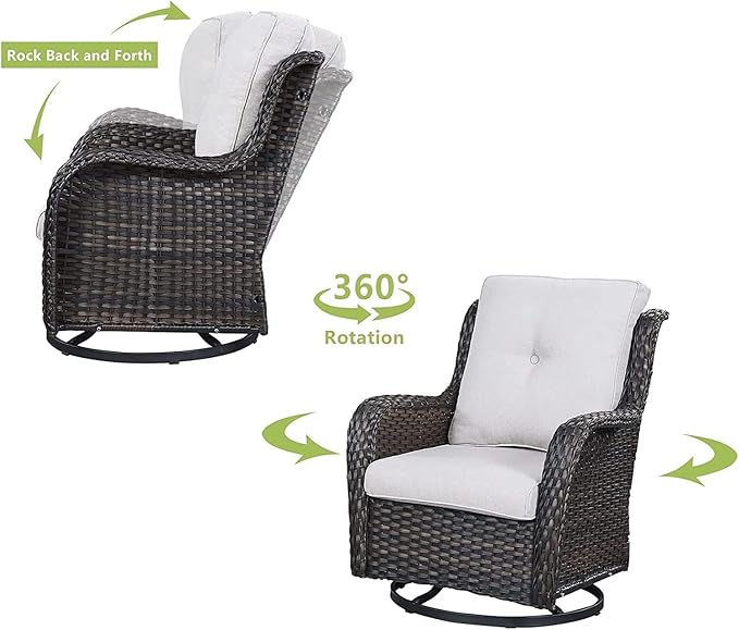 HUMMUH 9 Piece Patio Furniture PE Wikcer Outdoor Furniture Set with Sectional Sofa Swivel Patio Chairs Ottomans and Glass Coffee Table for Yard,Garden,Lawn