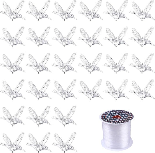 NUPTIO Crystal Ceiling Hanging Ornaments: 30 Pcs Acrylic Flying Birds for Wedding Party Window Garden Bedroom Outdoor Birthday - Christmas Tree Decorations with Transparent Line