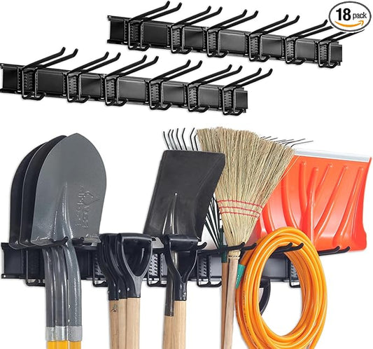 Wall Mount Tool Storage Rack, Heavy Duty Garage Storage Tool Organizer, Garden Tool Wall Hooks and Hangers, Hold Up to 350lbs Black 2Pack, AK806-Black-2Pack
