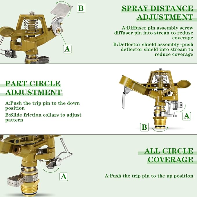 Ferraycle 20 Pieces 1/2 Inch Brass Impact Sprinkler Head with Nozzles Heavy Duty Adjustable 0-360 Degrees Impulse Sprinkler Head Lawn Watering for Yard Irrigation