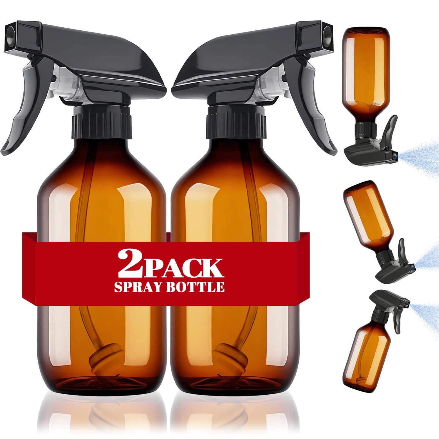 2 Packs Plastic Spray Bottles 360°Water Spray Bottle for Cleaning - 10 oz/300 ml Upside Down Spray Bottle Refillable Small Squirt Bottle with Adjustable Nozzle for Hair, Cooking, Plant, Pet (Brown)