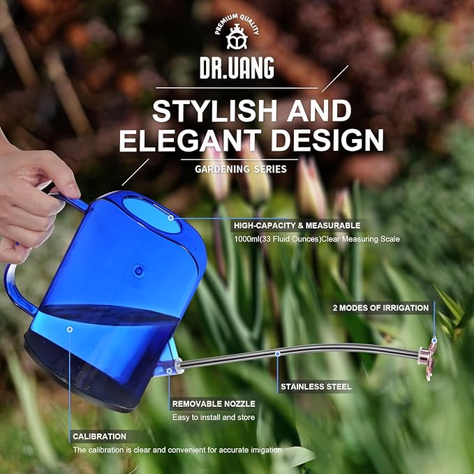 Watering Can Indoor for House Plants Small Watering cans with Long Spout Flower Model Sprinkler Head 1.2L (Blue, 1.2L)