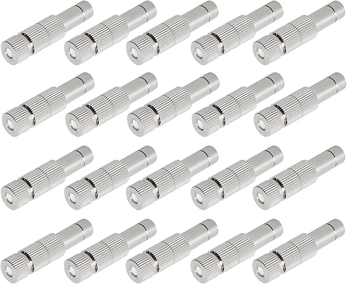 20pcs Brass Mister Nozzles, 6mm Misting Nozzles for Outdoor Cooling System, Landscaping, Air Humidification, Greenhouse Irrigation (with Filter, 0.02"/0.5mm Orifice)