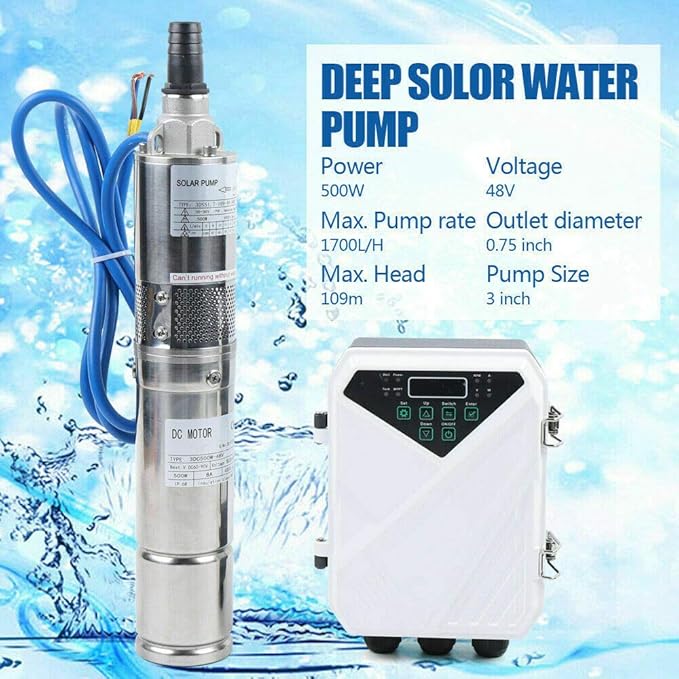 3 Inch Solar Water Pump Submersible Well Deep Bore Screw Well Garden Irrigation Kit with MPPT Controller (48V 500W)